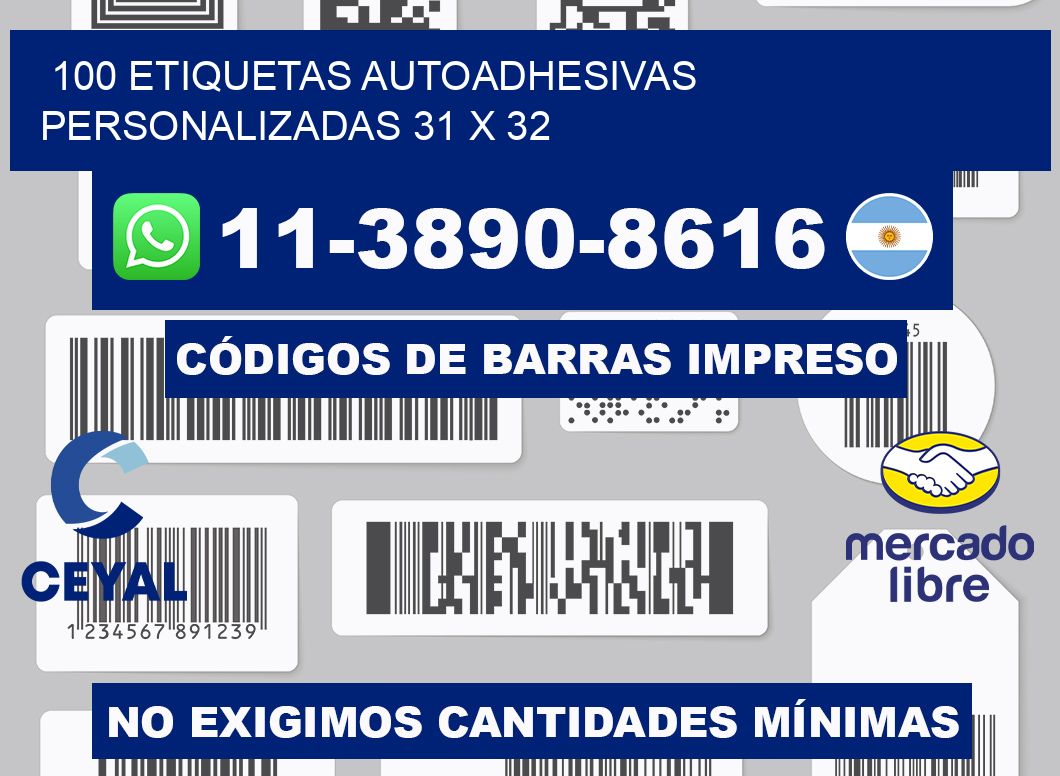 100 Etiquetas autoadhesivas personalizadas 31 x 32