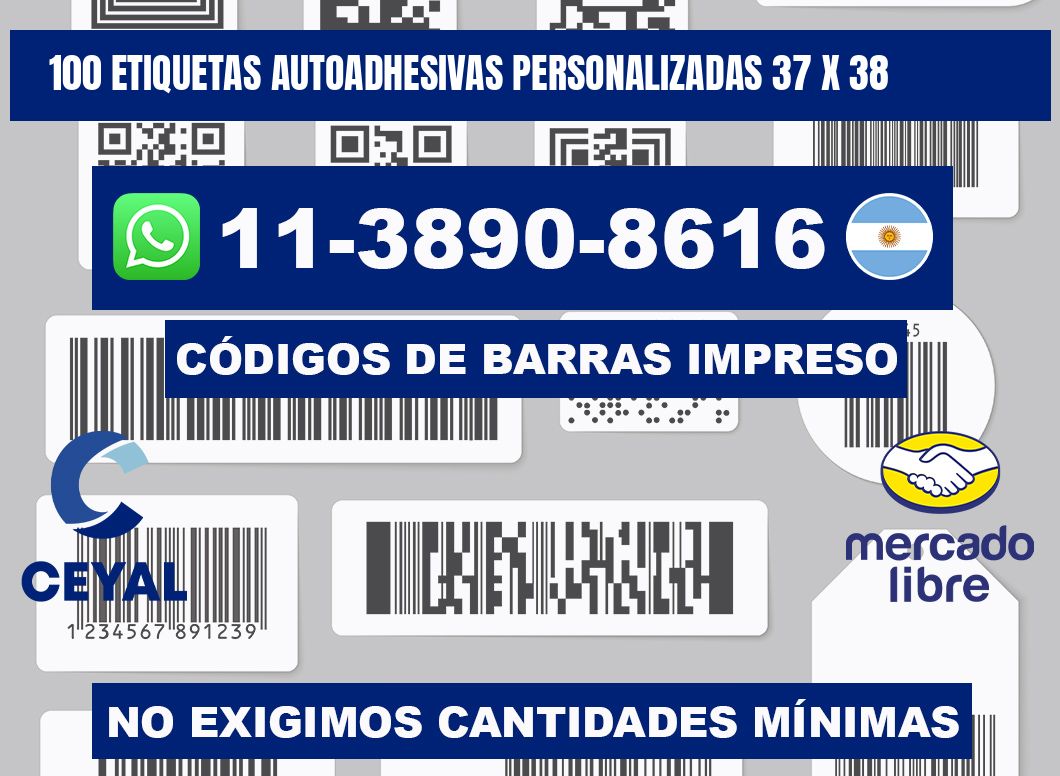 100 Etiquetas autoadhesivas personalizadas 37 x 38