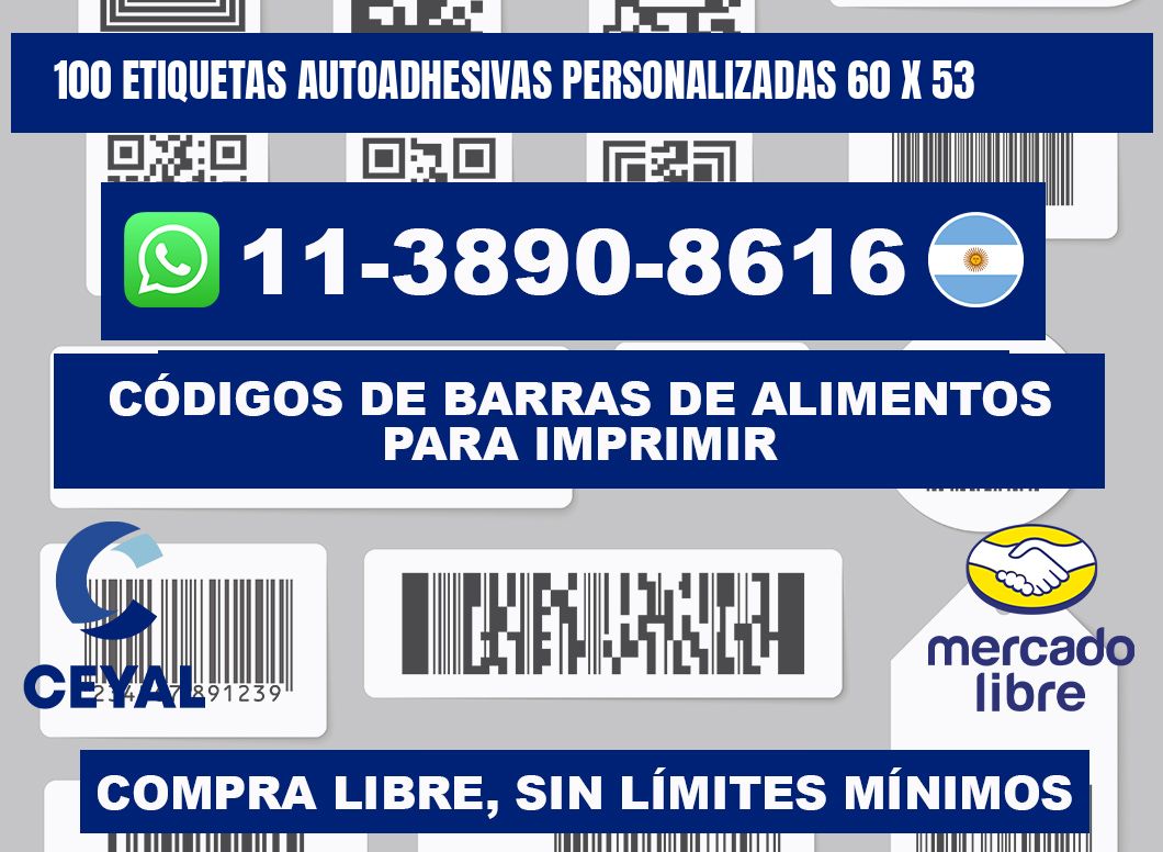 100 Etiquetas autoadhesivas personalizadas 60 x 53