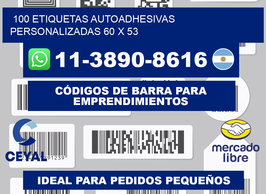 100 Etiquetas autoadhesivas personalizadas 60 x 53