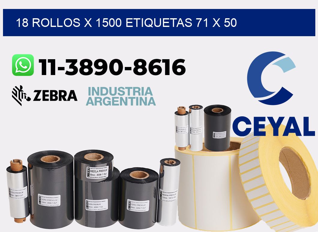 18 rollos x 1500 etiquetas 71 x 50