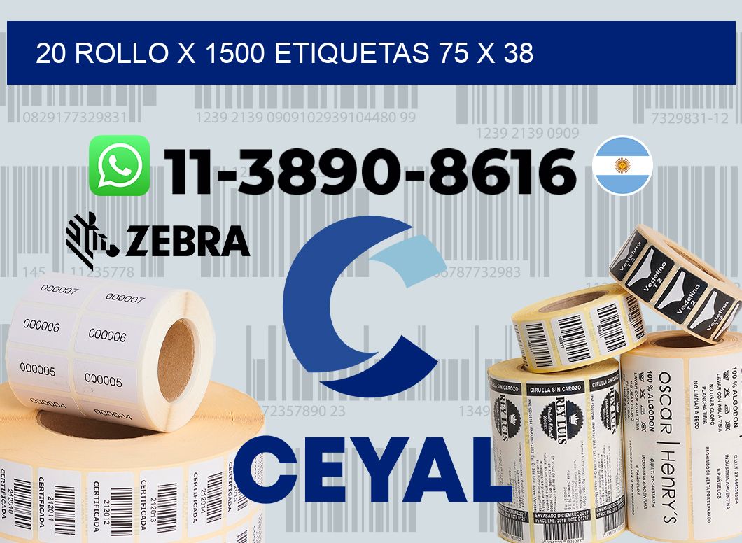 20 rollo x 1500 etiquetas 75 x 38