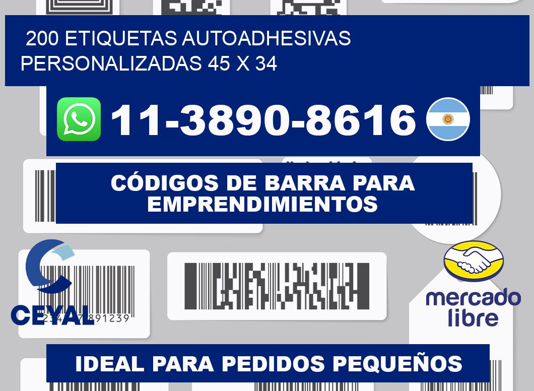 200 Etiquetas autoadhesivas personalizadas 45 x 34