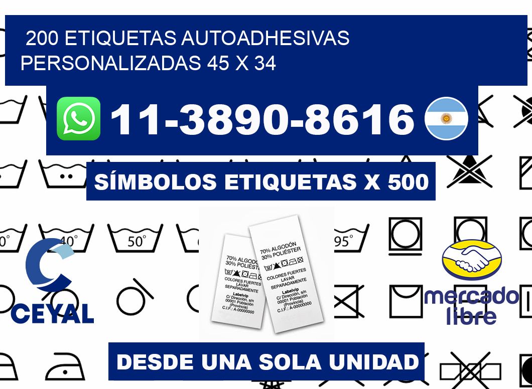 200 Etiquetas autoadhesivas personalizadas 45 x 34
