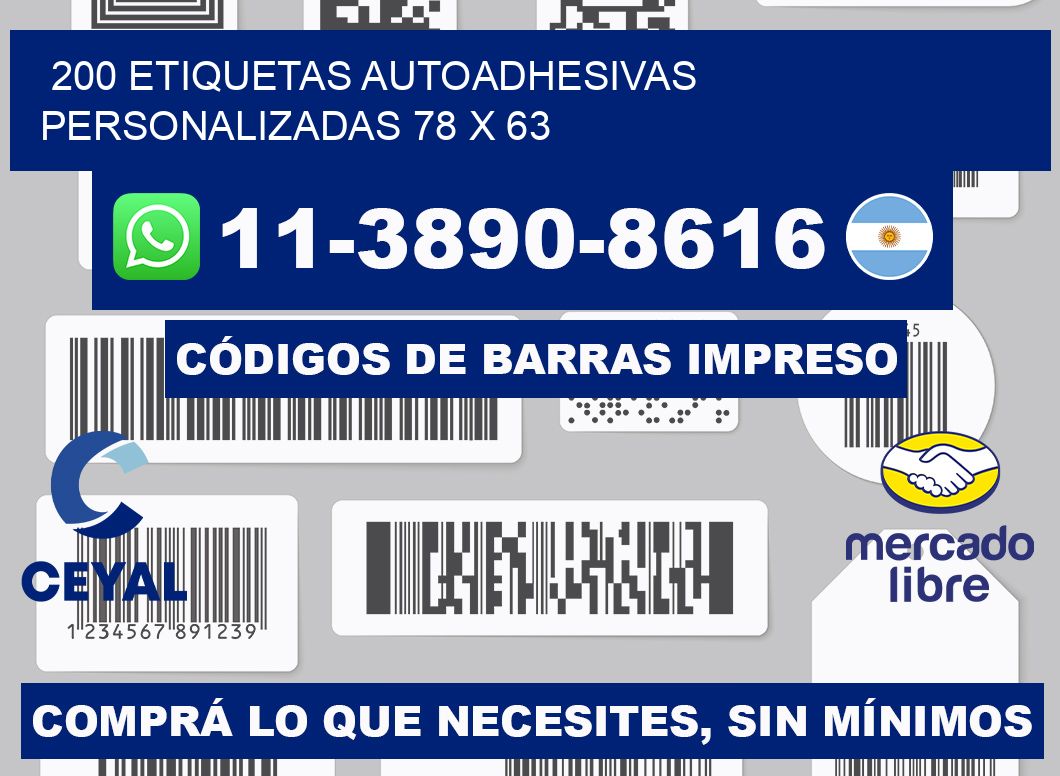 200 Etiquetas autoadhesivas personalizadas 78 x 63