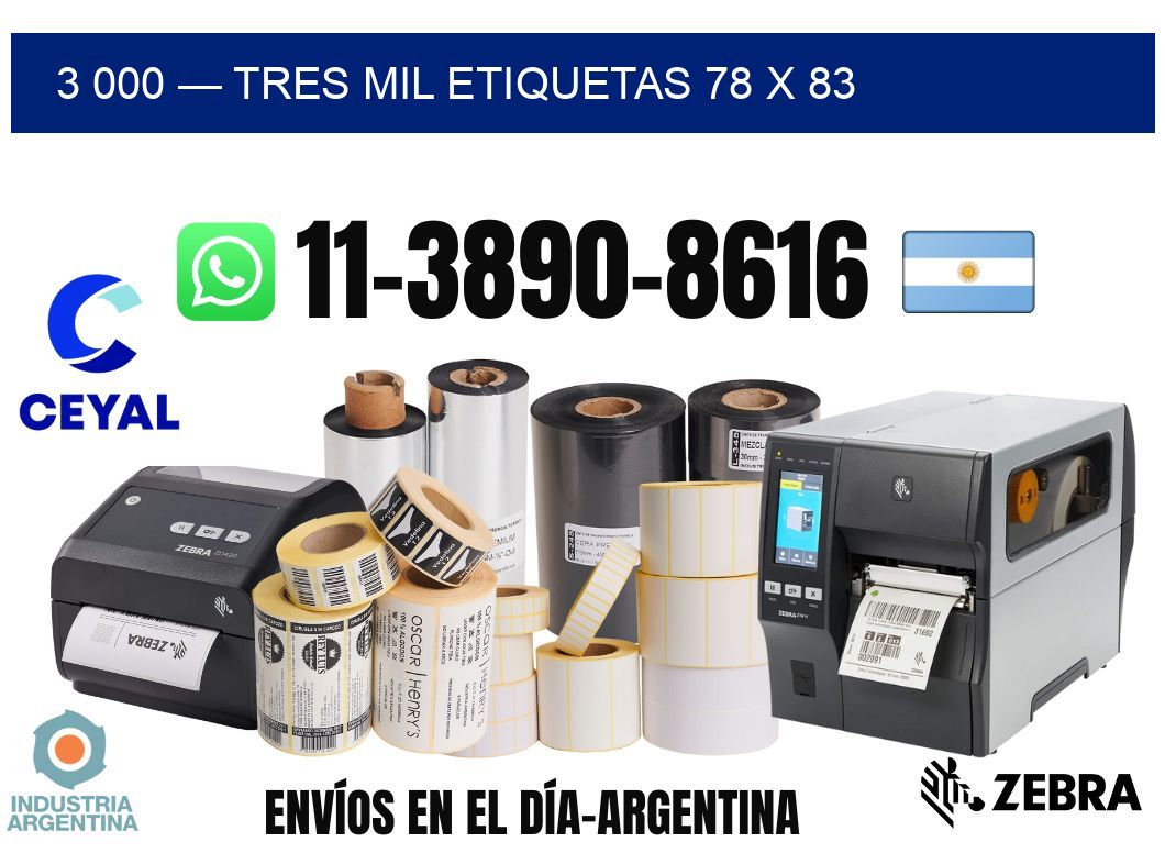 3 000 — tres mil etiquetas 78 x 83
