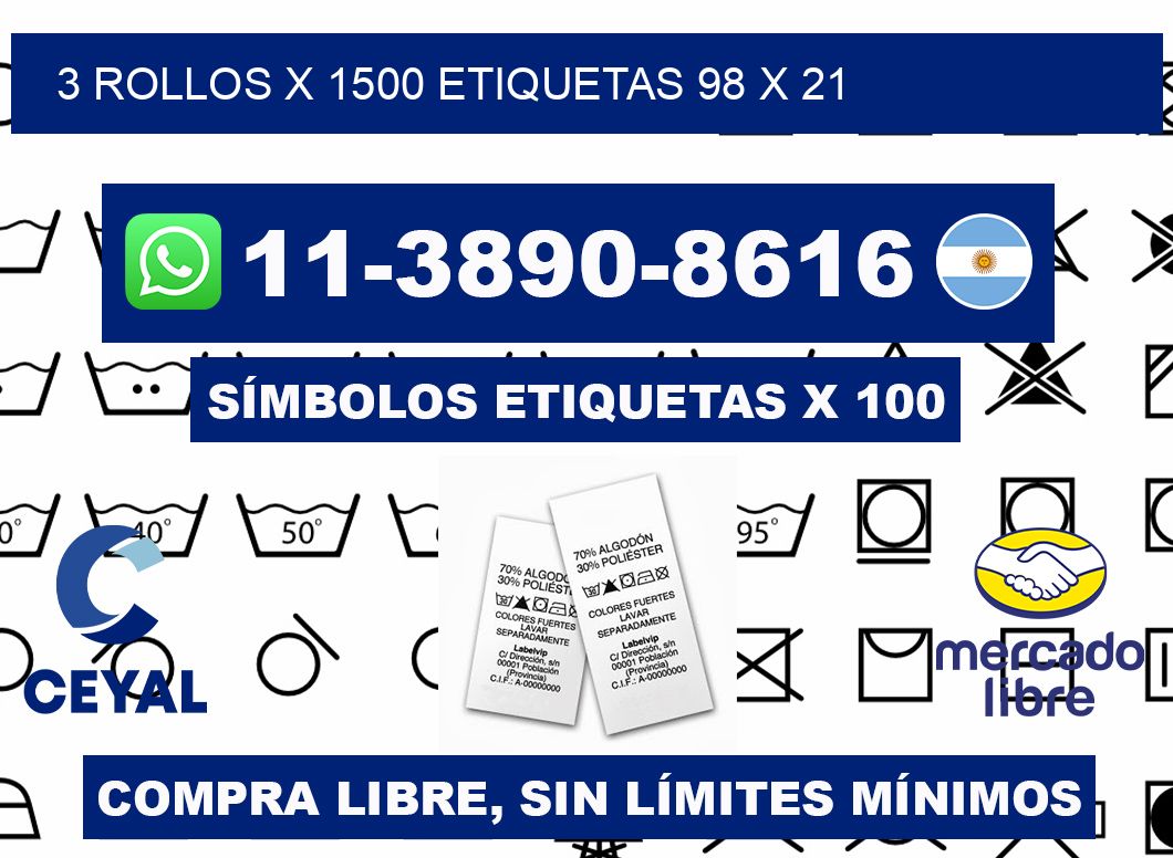 3 rollos x 1500 etiquetas 98 x 21
