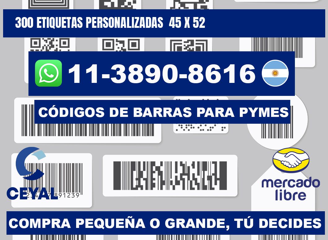 300 etiquetas personalizadas  45 x 52