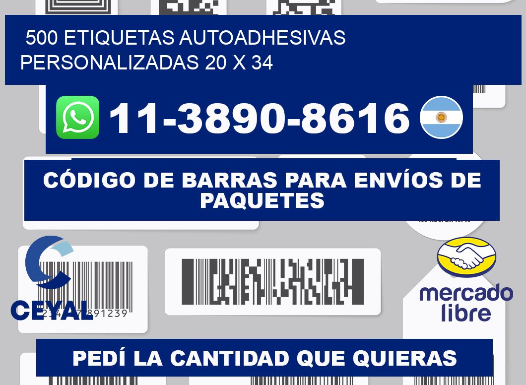 500 Etiquetas autoadhesivas personalizadas 20 x 34
