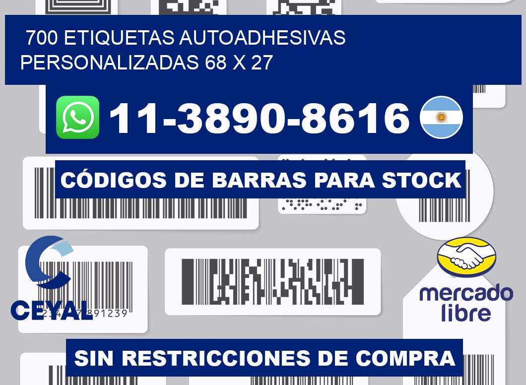 700 Etiquetas autoadhesivas personalizadas 68 x 27