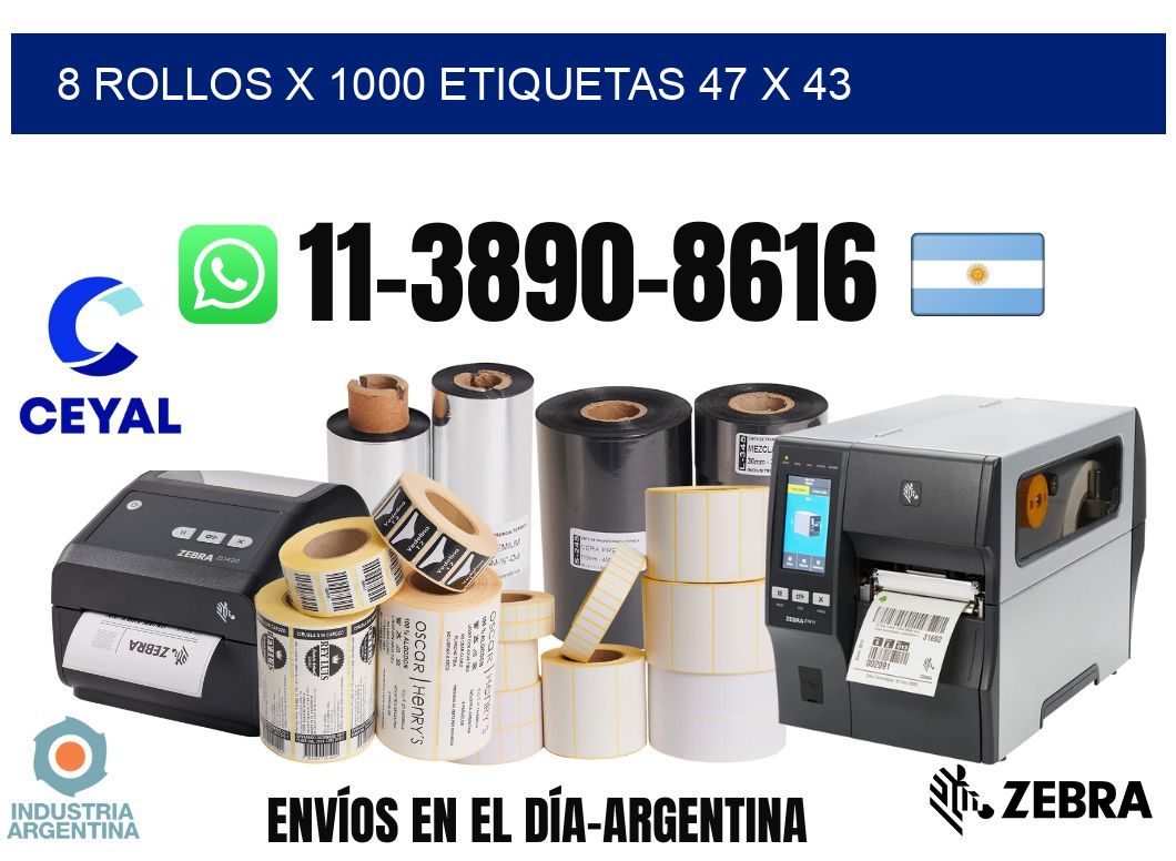 8 rollos x 1000 etiquetas 47 x 43