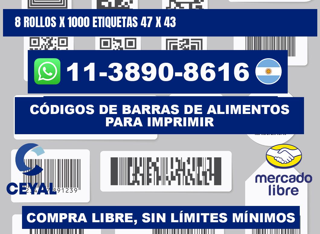 8 rollos x 1000 etiquetas 47 x 43