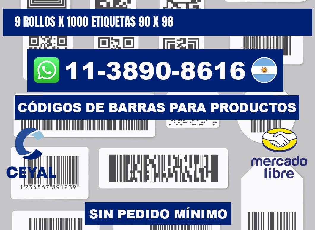 9 rollos x 1000 etiquetas 90 x 98