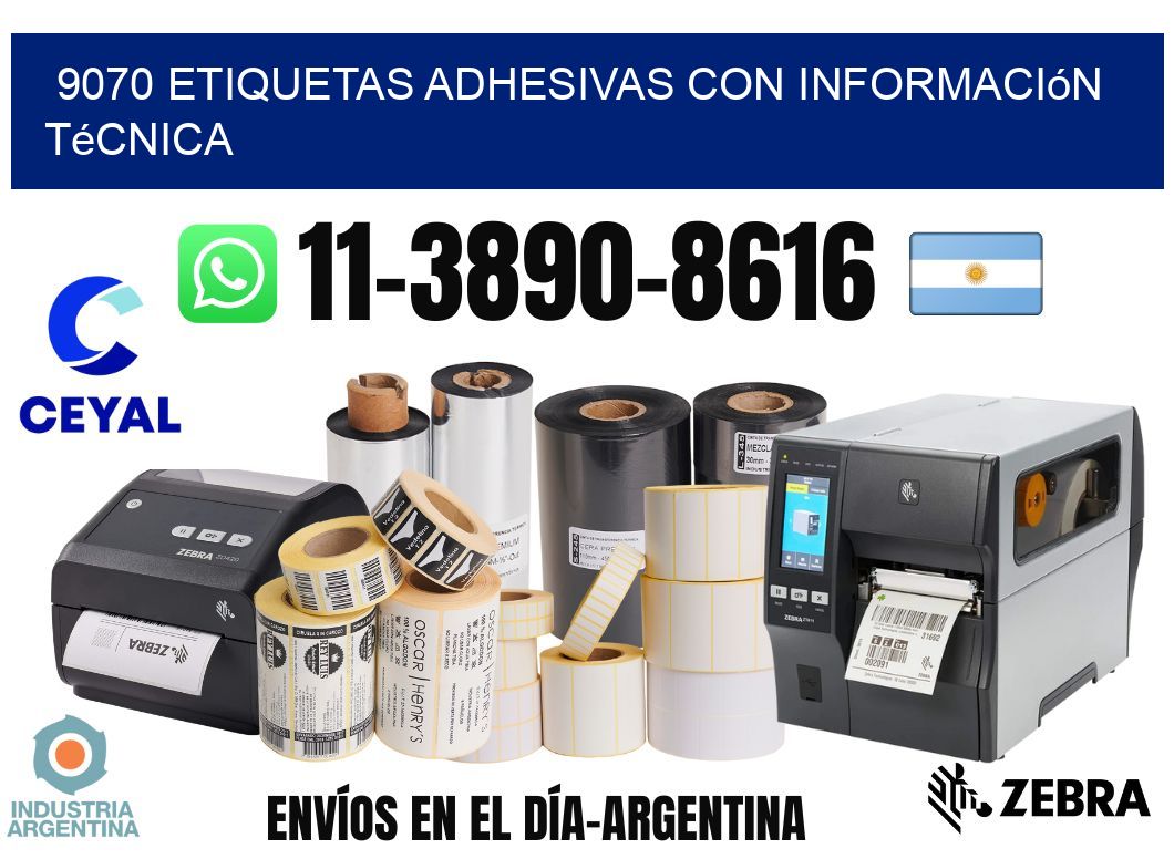9070 Etiquetas adhesivas con información técnica