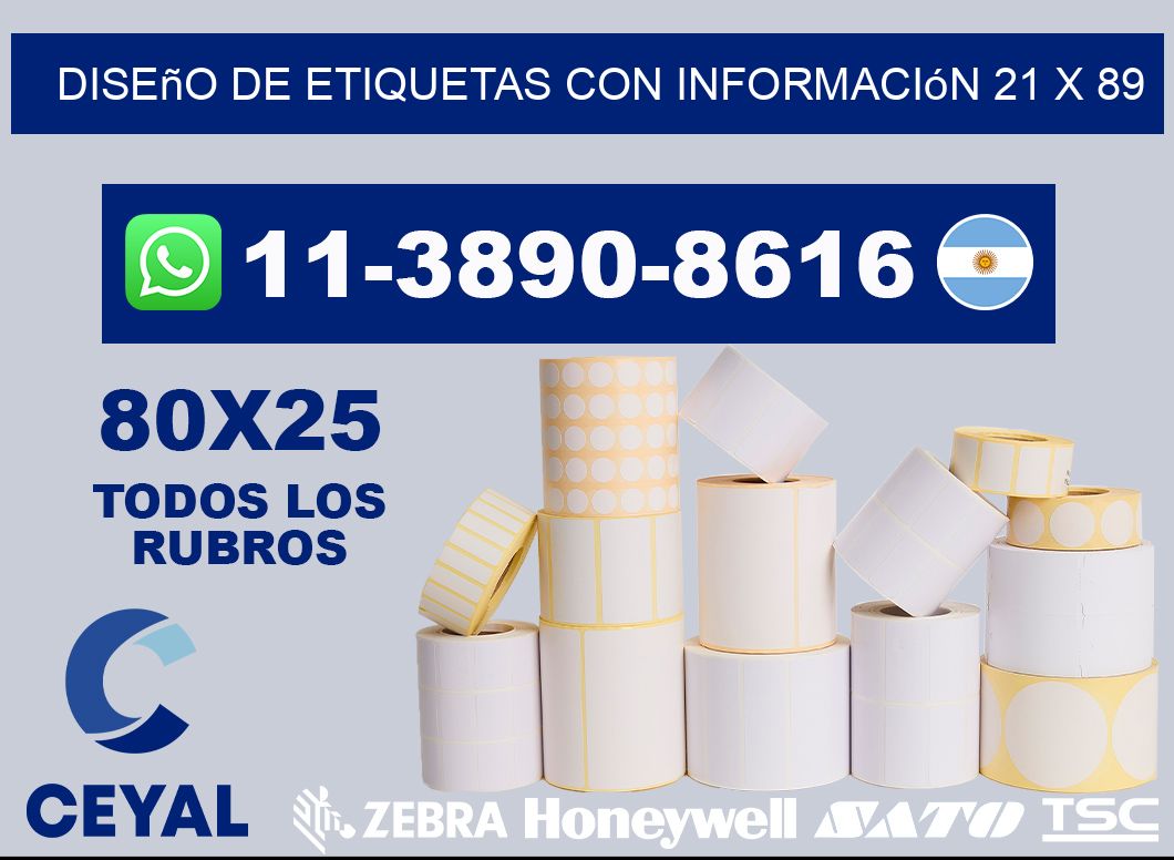 diseño de etiquetas con información 21 x 89
