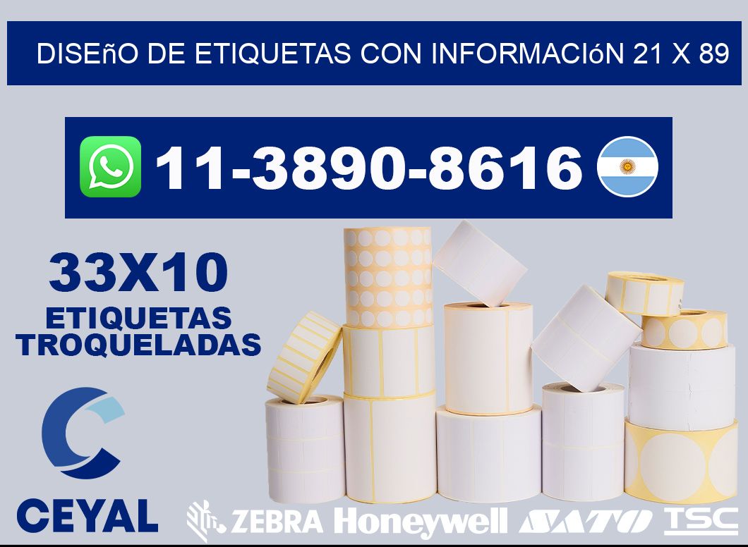 diseño de etiquetas con información 21 x 89