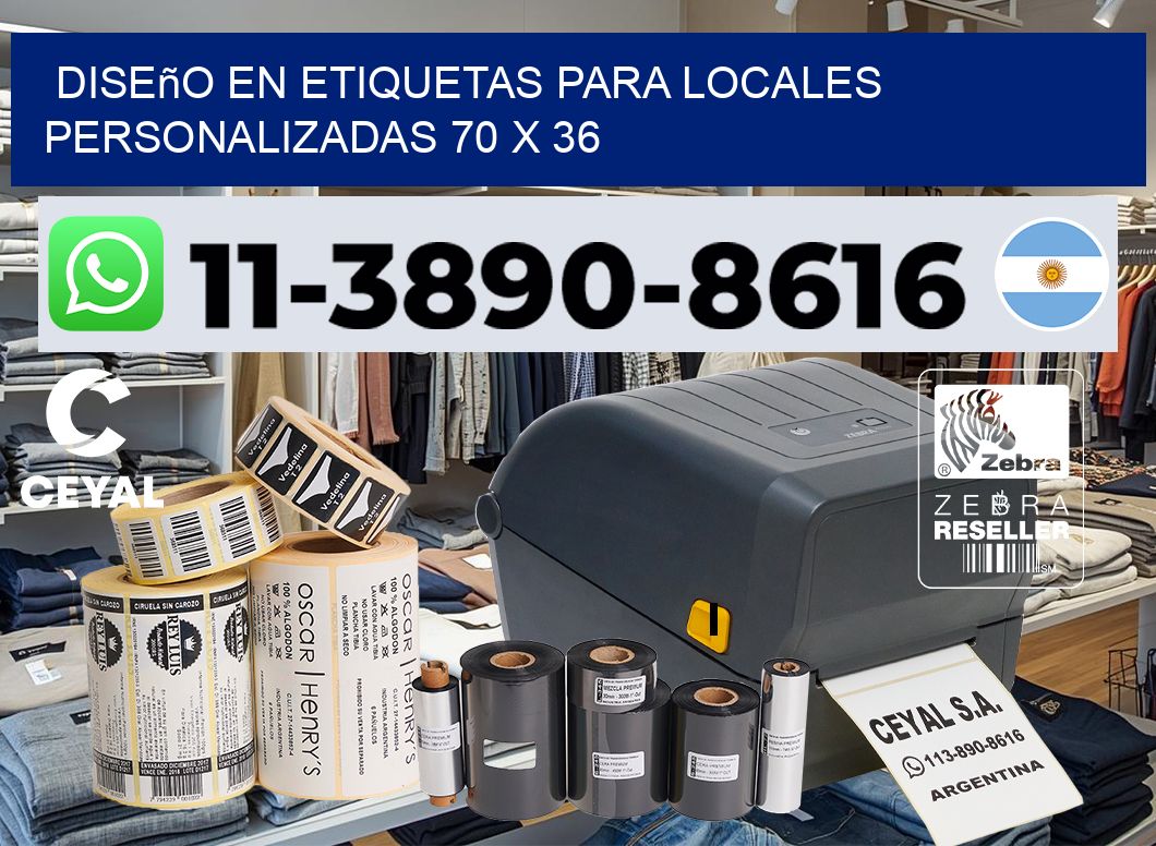 diseño en etiquetas para locales personalizadas 70 x 36
