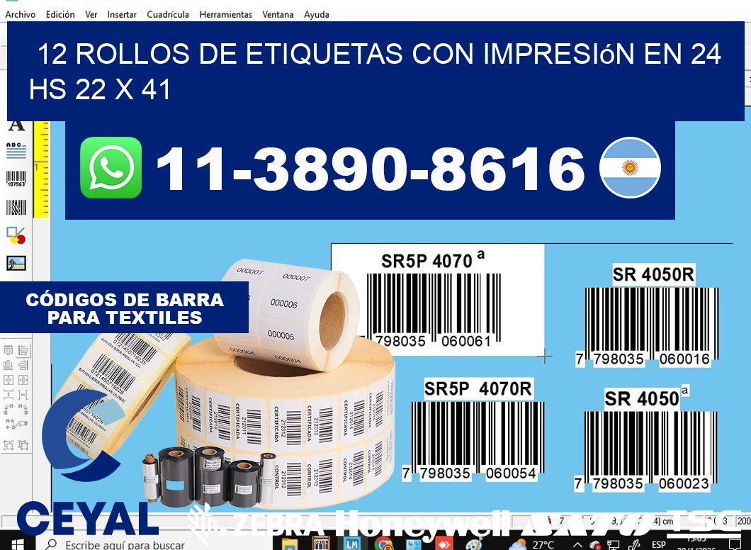 12 rollos de etiquetas con impresión en 24 hs 22 x 41