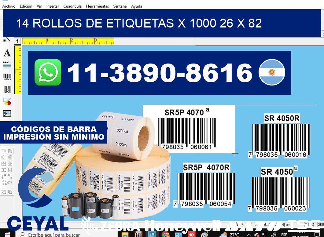 14 rollos de etiquetas x 1000 26 x 82