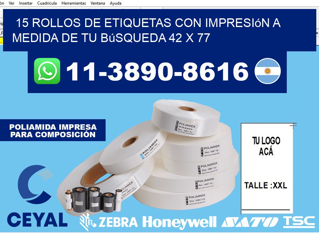 15 rollos de etiquetas con impresión a medida de tu búsqueda 42 x 77