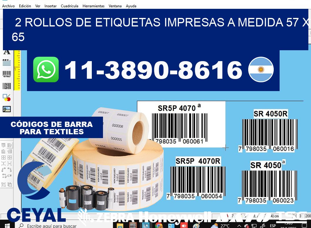 2 rollos de etiquetas impresas a medida 57 x 65
