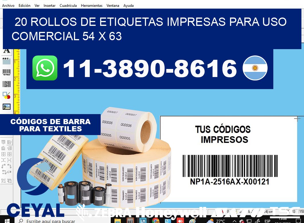 20 rollos de etiquetas impresas para uso comercial 54 x 63
