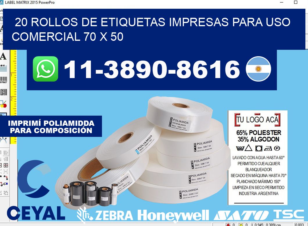 20 rollos de etiquetas impresas para uso comercial 70 x 50