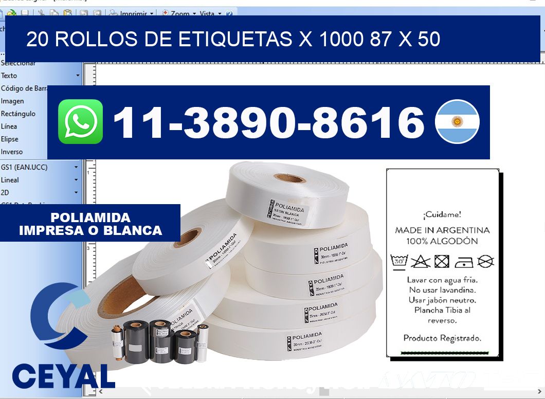 20 rollos de etiquetas x 1000 87 x 50