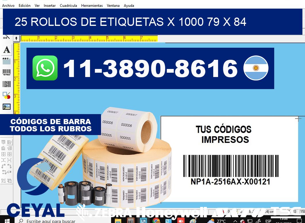 25 rollos de etiquetas x 1000 79 x 84