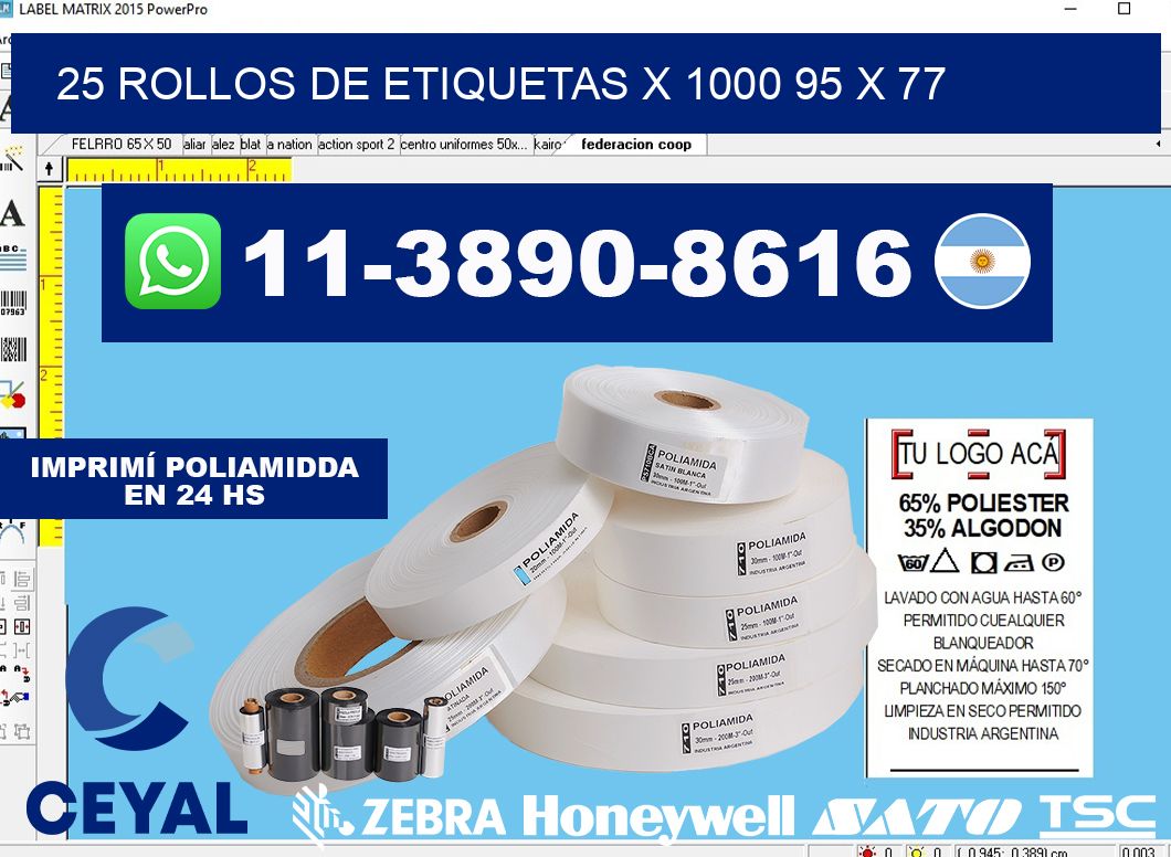 25 rollos de etiquetas x 1000 95 x 77