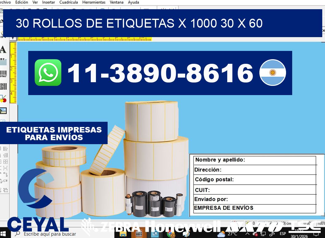 30 rollos de etiquetas x 1000 30 x 60