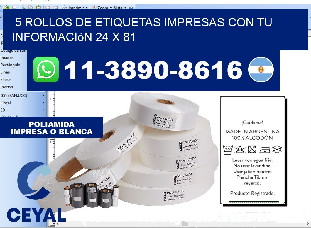5 rollos de etiquetas impresas con tu información 24 x 81