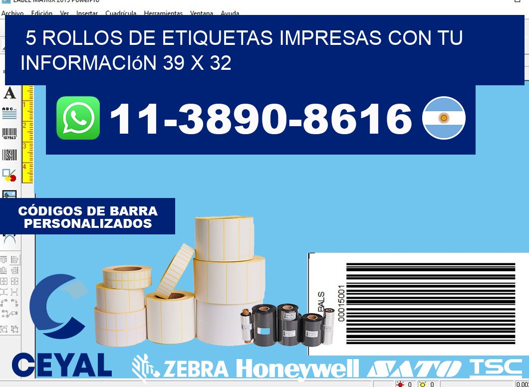 5 rollos de etiquetas impresas con tu información 39 x 32