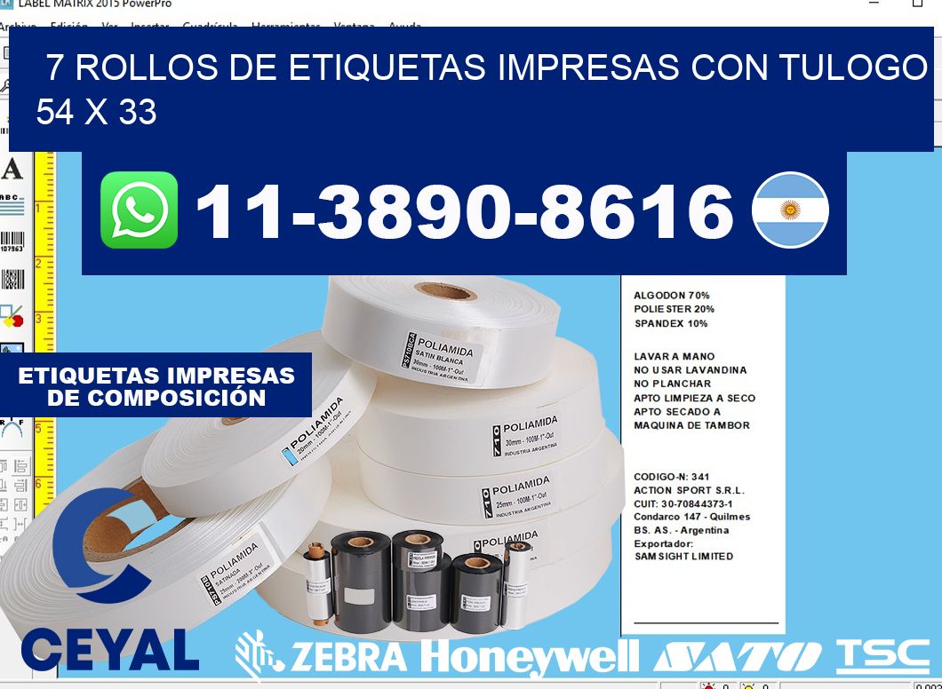 7 rollos de etiquetas impresas con tulogo 54 x 33