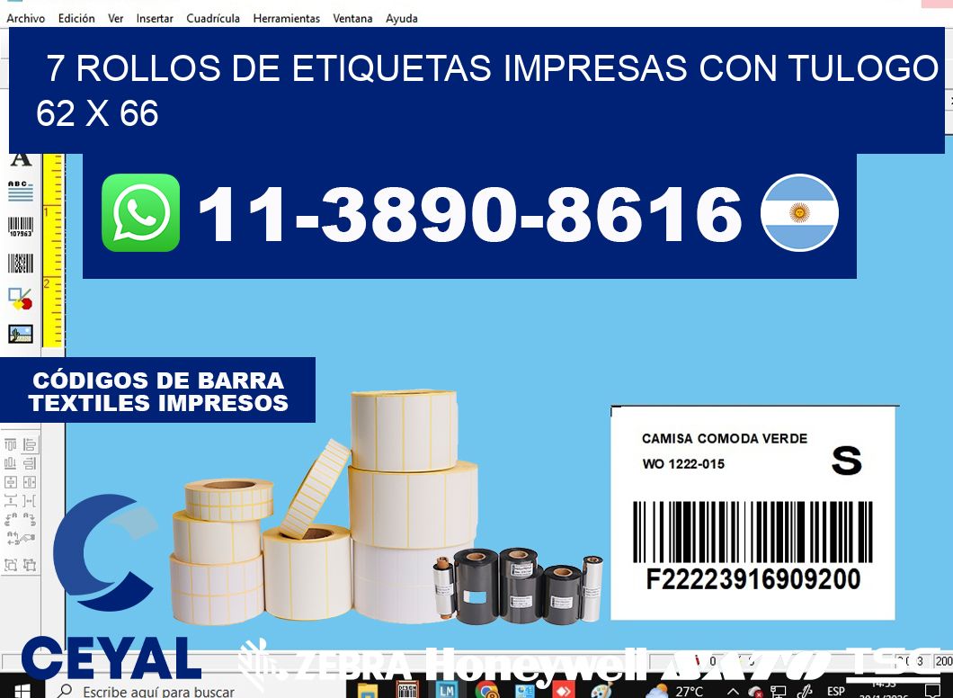 7 rollos de etiquetas impresas con tulogo 62 x 66