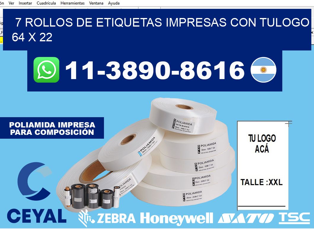 7 rollos de etiquetas impresas con tulogo 64 x 22