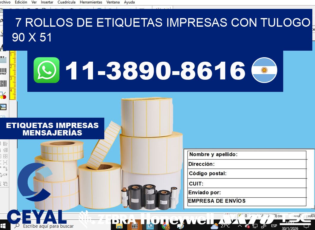 7 rollos de etiquetas impresas con tulogo 90 x 51