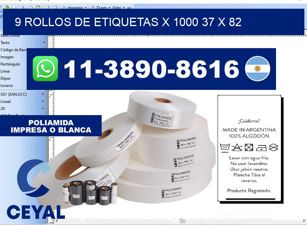 9 rollos de etiquetas x 1000 37 x 82