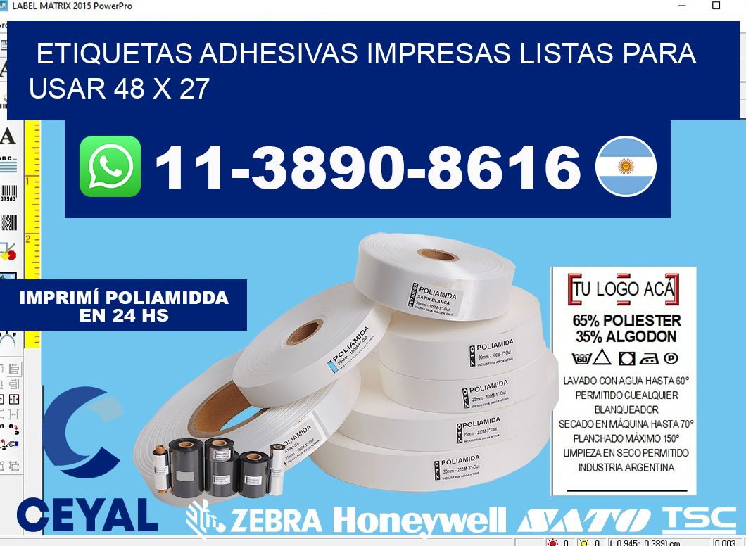 etiquetas adhesivas impresas listas para usar 48 x 27