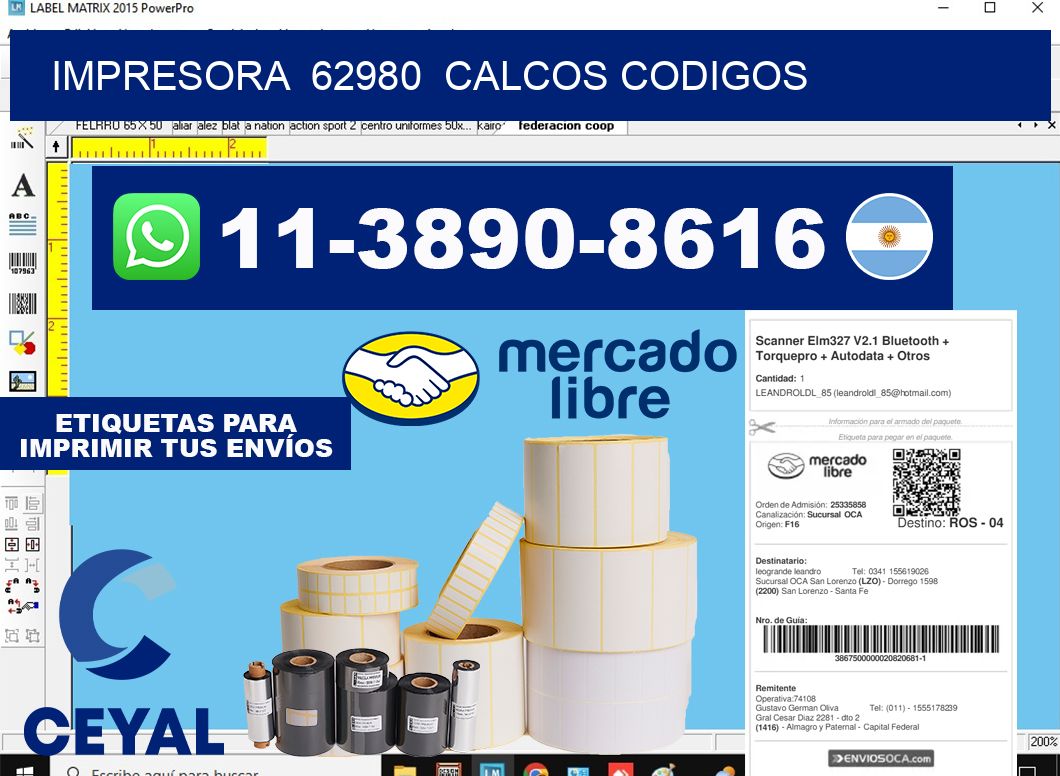 impresora 62980 calcos codigos