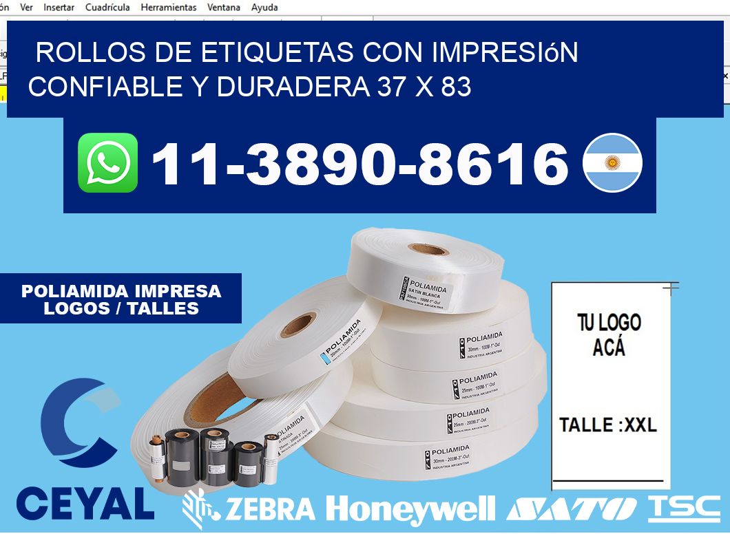 rollos de etiquetas con impresión confiable y duradera 37 x 83