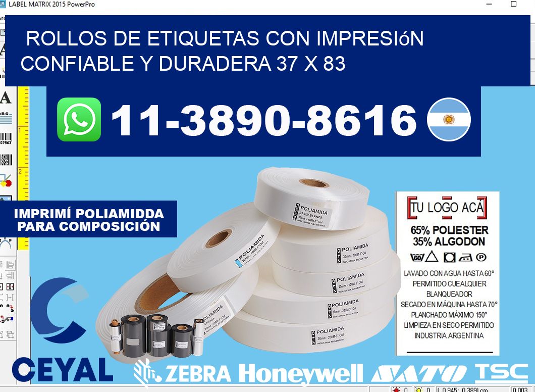 rollos de etiquetas con impresión confiable y duradera 37 x 83