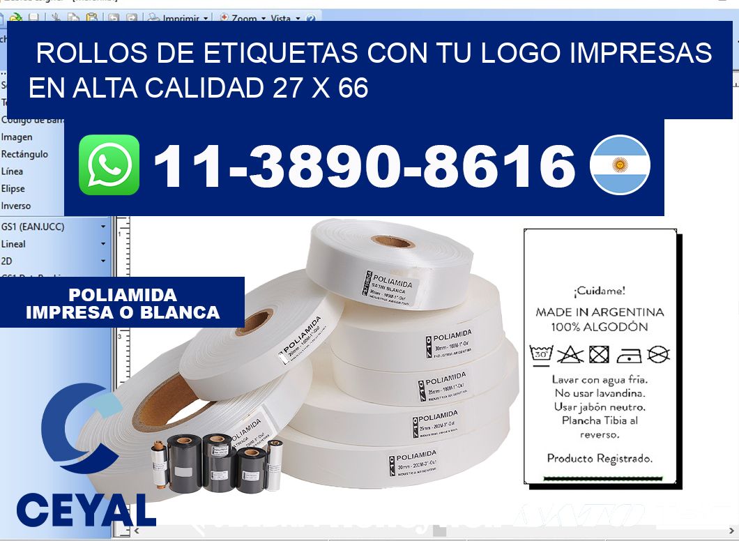 rollos de etiquetas con tu logo impresas en alta calidad 27 x 66