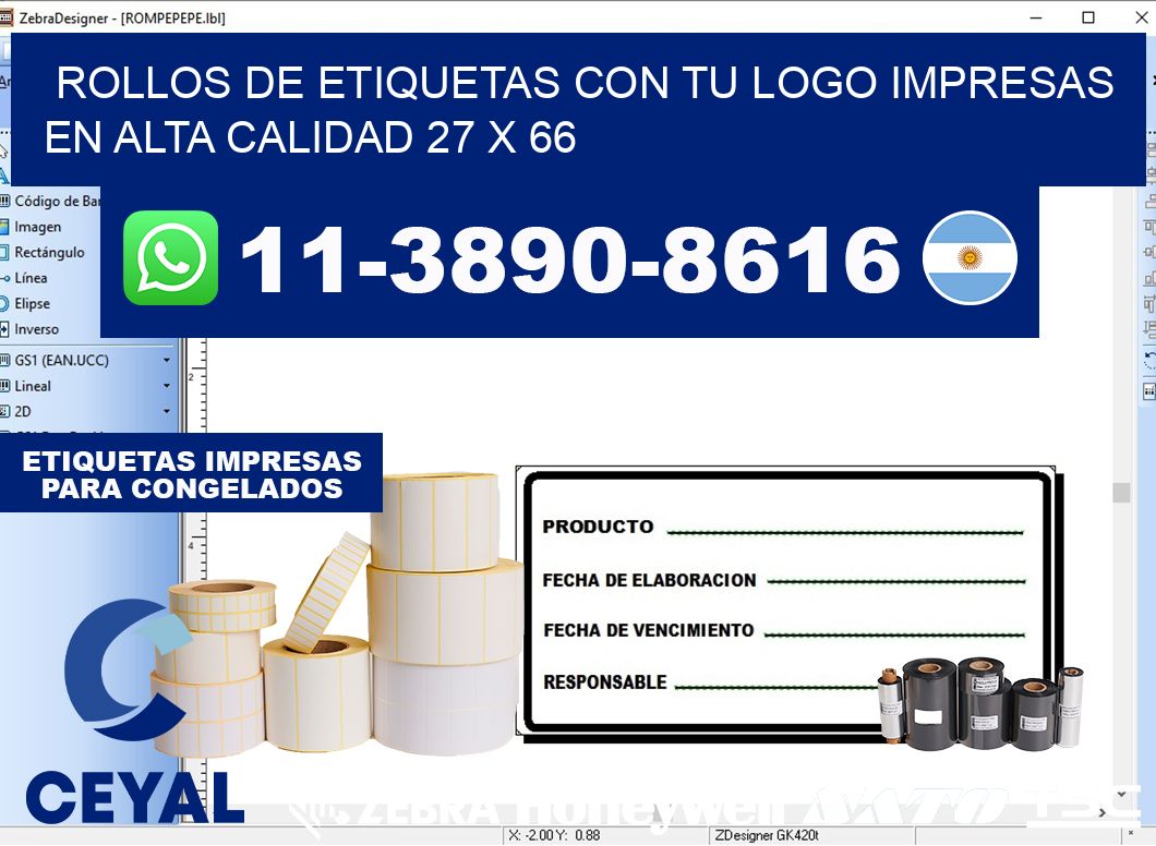 rollos de etiquetas con tu logo impresas en alta calidad 27 x 66
