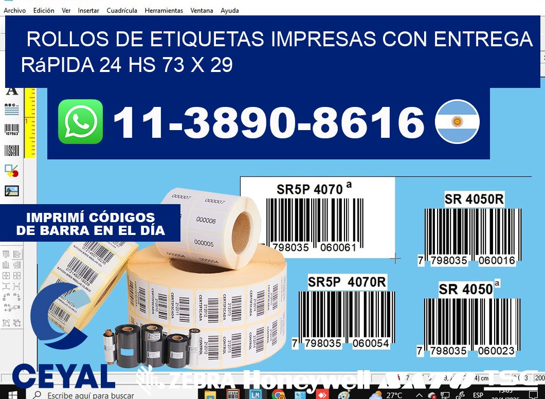 rollos de etiquetas impresas con entrega rápida 24 hs 73 x 29