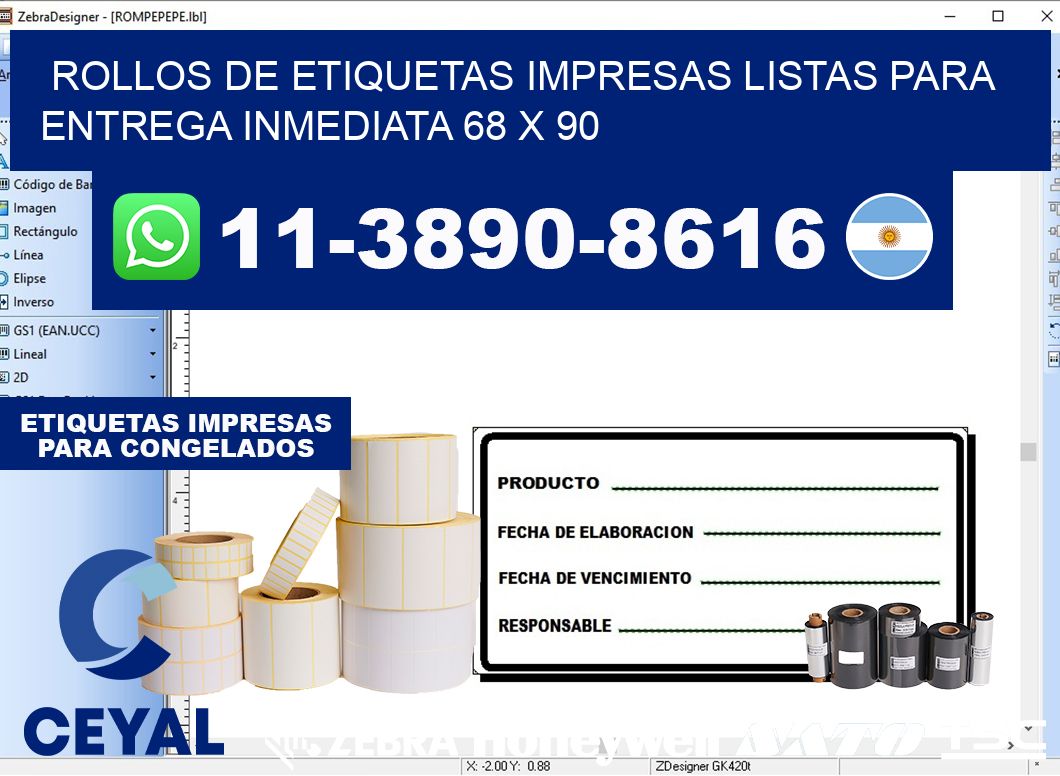 rollos de etiquetas impresas listas para entrega inmediata 68 x 90