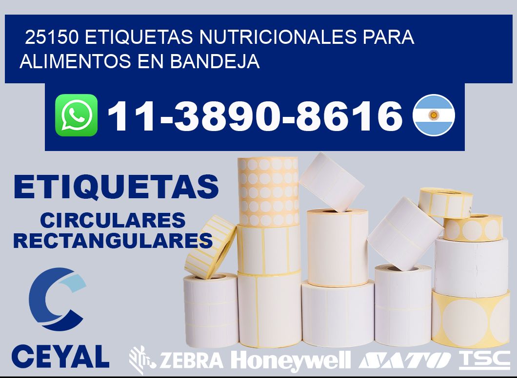 25150 etiquetas nutricionales para alimentos en bandeja