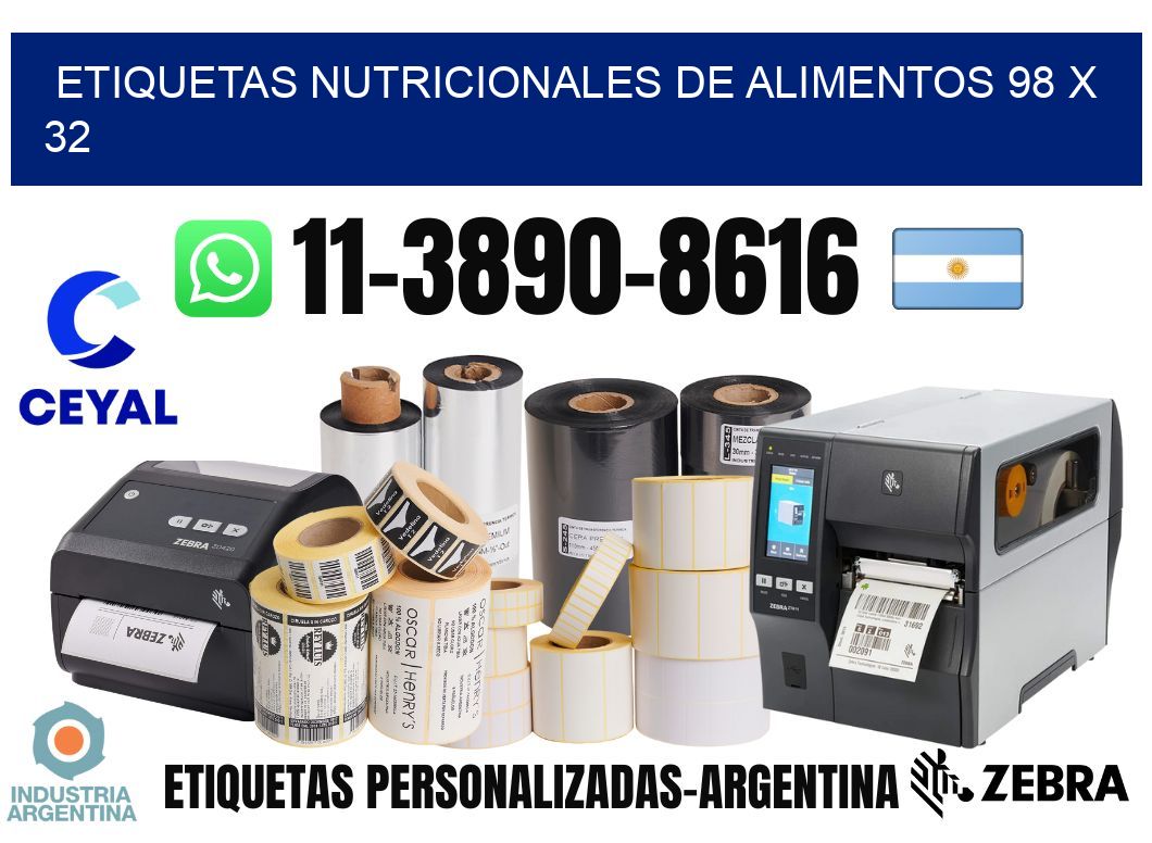 Etiquetas nutricionales de alimentos 98 x 32
