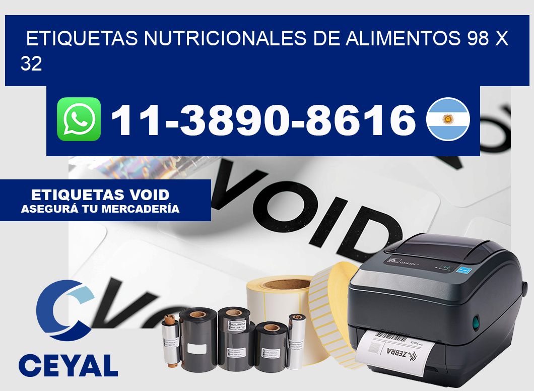 Etiquetas nutricionales de alimentos 98 x 32