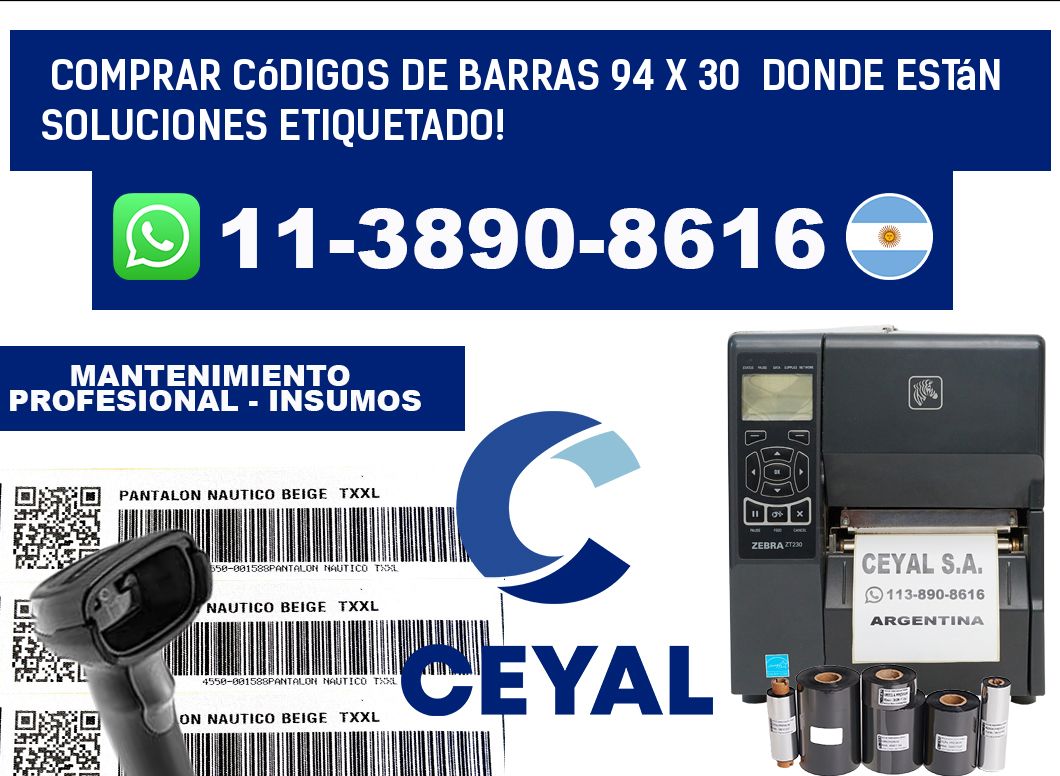 Comprar códigos de barras 94 x 30  donde están soluciones etiquetado!